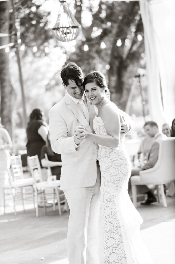 bride and groom dancing