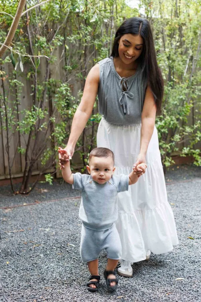 mom and child walking
