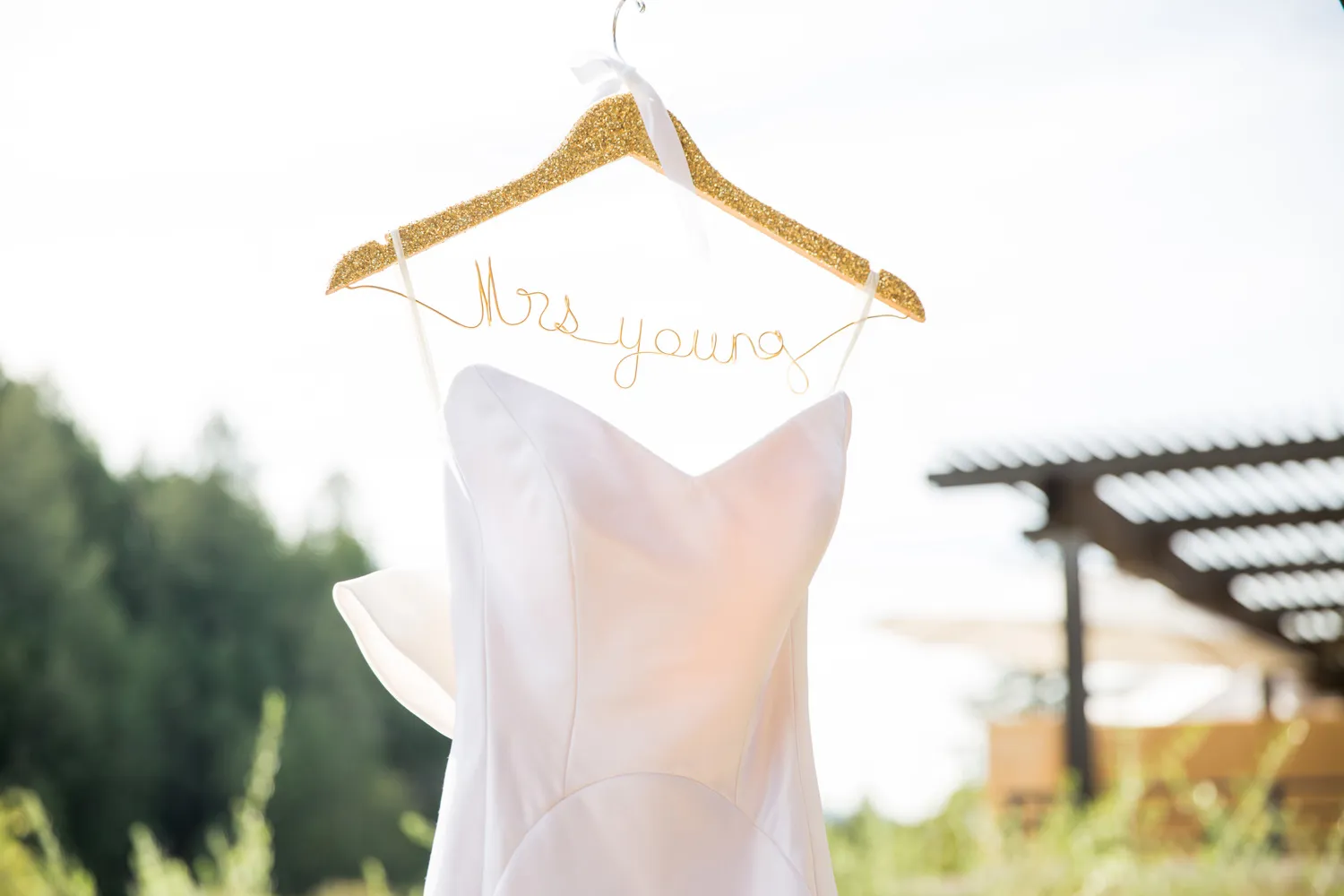 wedding dress hanging