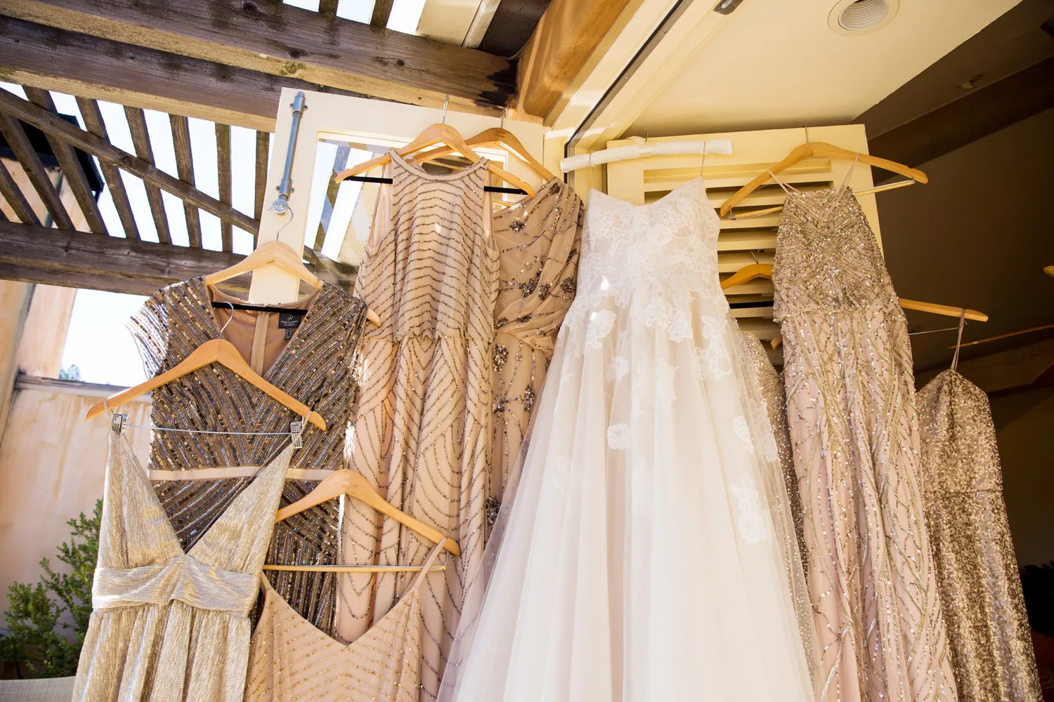 bridal party dresses hanging
