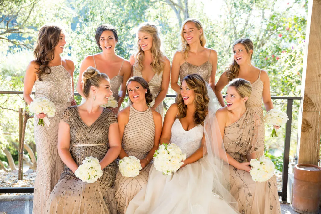 wedding party photo of girls laughing